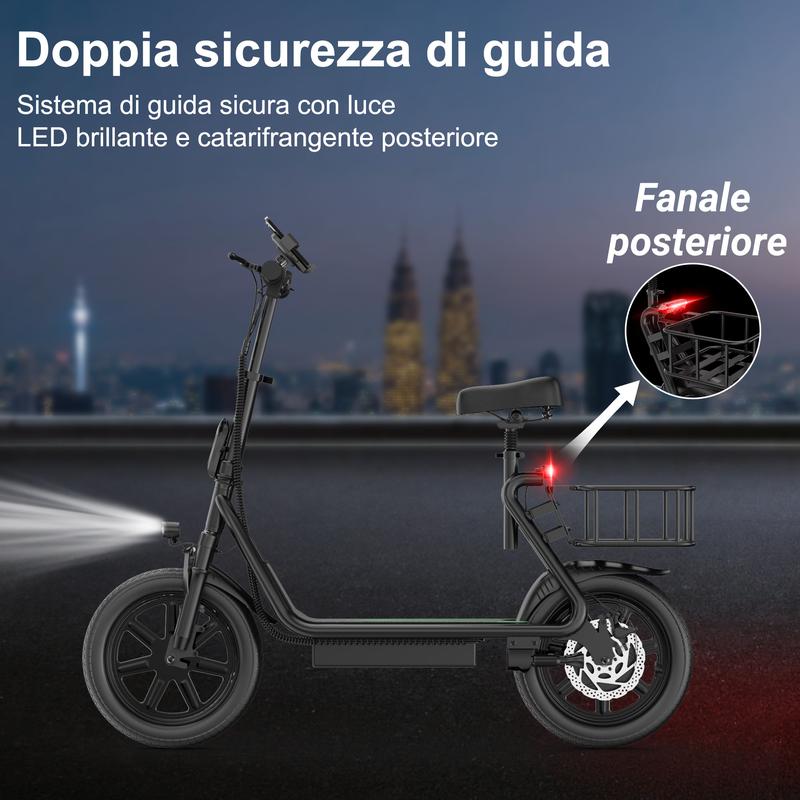 Monopattino Elettrico AOVOPRO – Grande Autonomia, Cestino Posteriore e Guida Sicura
