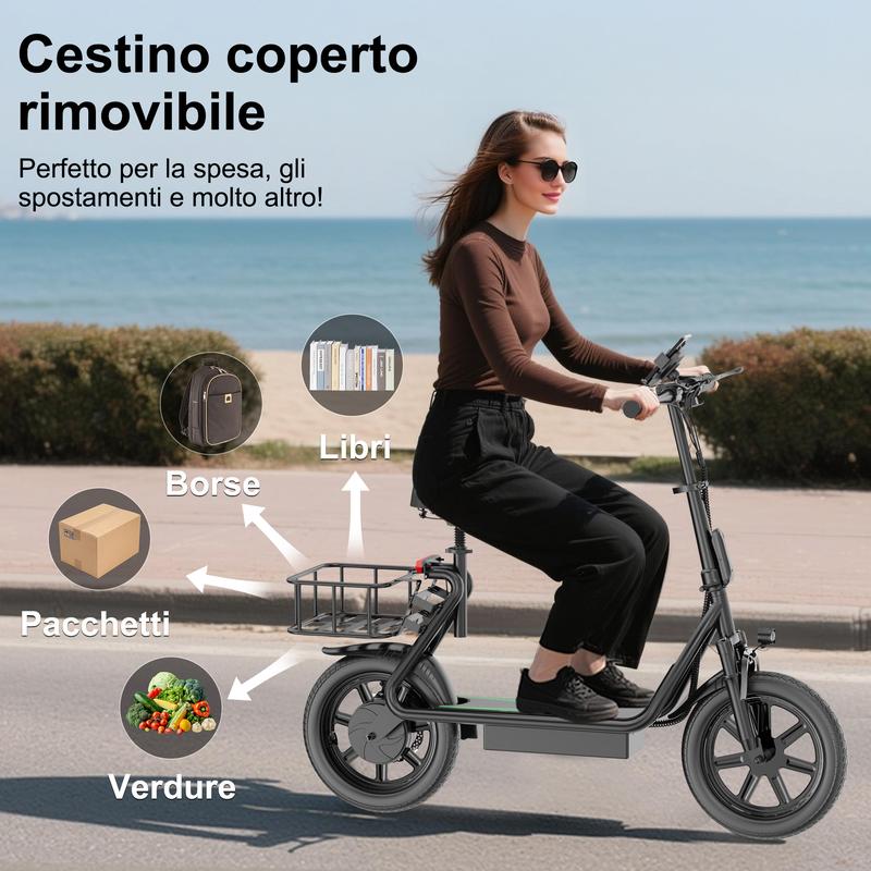 Monopattino Elettrico AOVOPRO – Grande Autonomia, Cestino Posteriore e Guida Sicura