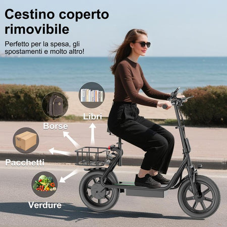 Monopattino Elettrico AOVOPRO – Grande Autonomia, Cestino Posteriore e Guida Sicura
